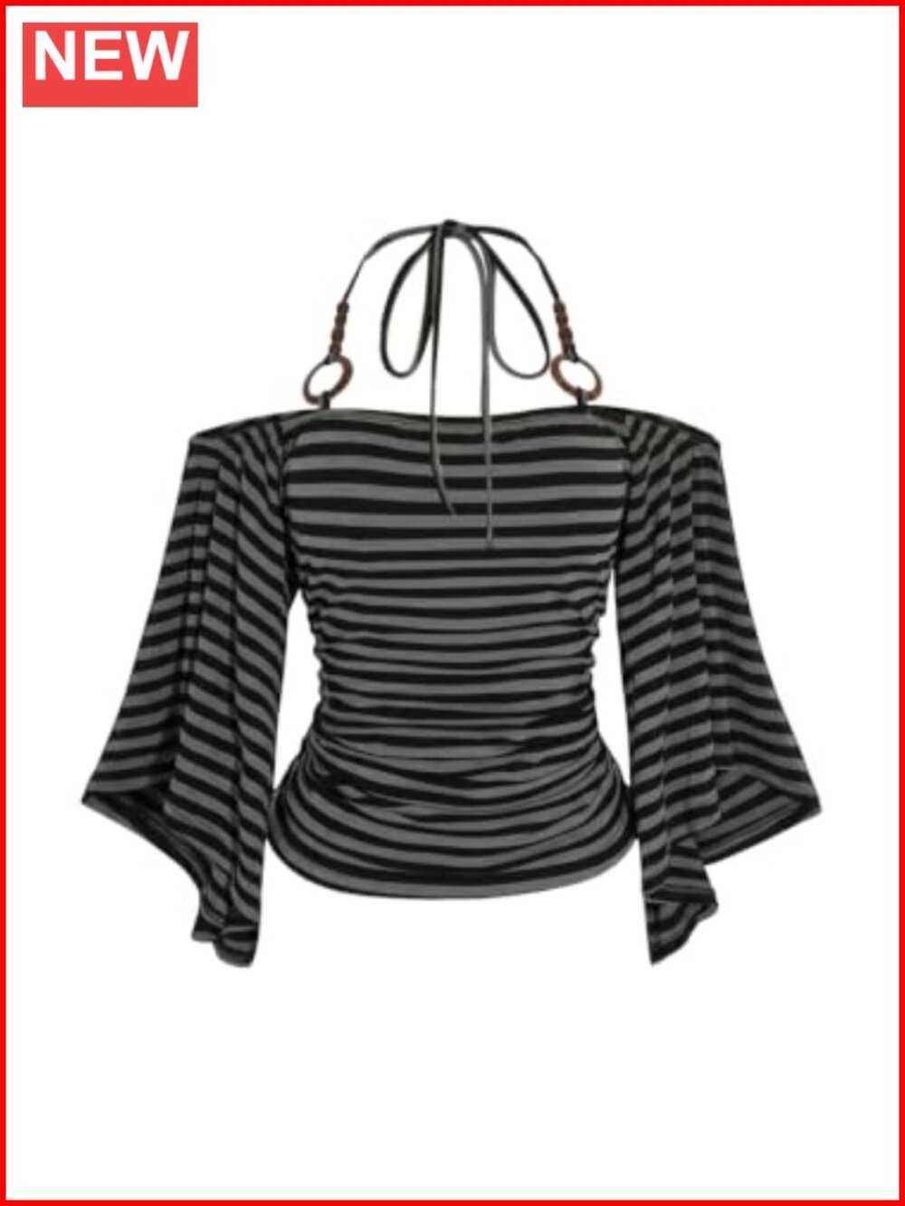 Women's Striped Off Shoulder Halter Top Y2K Grunge Tie Backless Slim Fit